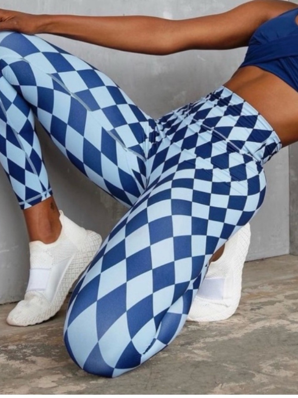 Buffbunny Collection Medium Harlequin Diamond High Rise Leggings Navy Blue